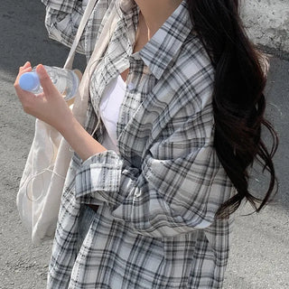 See-through oversized check shirt