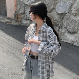 See-through oversized check shirt
