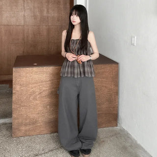 Frilled check sleeveless top