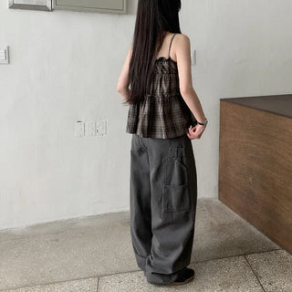 Frilled check sleeveless top