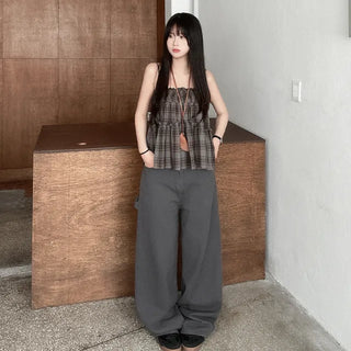 Frilled check sleeveless top
