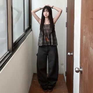 Frilled check sleeveless top