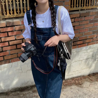 Layered Long Denim Overalls Dress