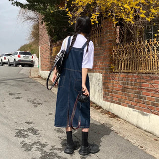 Layered Long Denim Overalls Dress