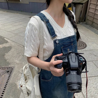 Layered Long Denim Overalls Dress