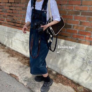 Layered Long Denim Overalls Dress