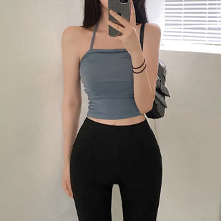 Y2K Summer Ribbon Halter Neck Cropped Layered Sleeveless