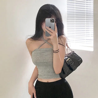 Y2K Summer Ribbon Halter Neck Cropped Layered Sleeveless