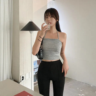 Y2K Summer Ribbon Halter Neck Cropped Layered Sleeveless
