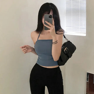 Y2K Summer Ribbon Halter Neck Cropped Layered Sleeveless