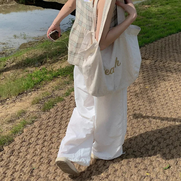 String 2-Way Nylon Wide Pants