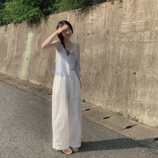 String 2-Way Nylon Wide Pants