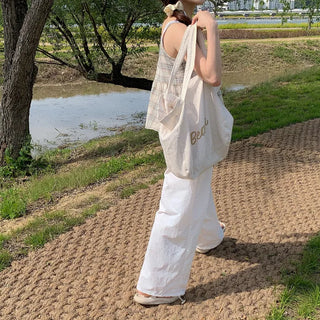 String 2-Way Nylon Wide Pants