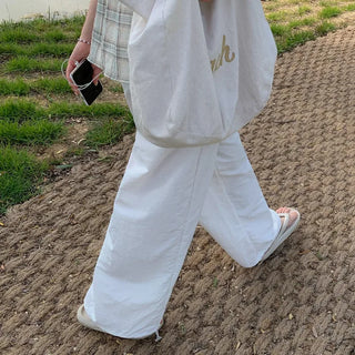 String 2-Way Nylon Wide Pants