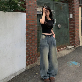 One-shoulder ribbon short-sleeved T-shirt
