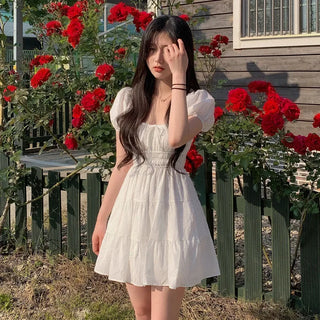 Flower Punching Puff Mini Dress