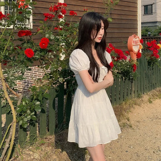 Flower Punching Puff Mini Dress
