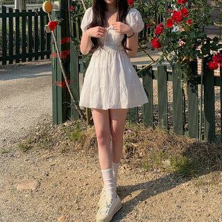 Flower Punching Puff Mini Dress