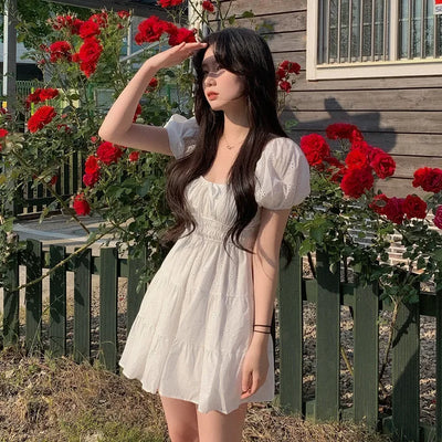 Flower Punching Puff Mini Dress