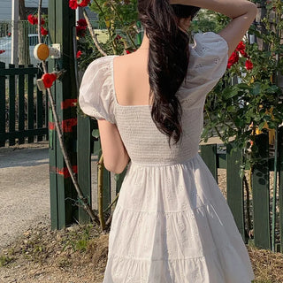 Flower Punching Puff Mini Dress