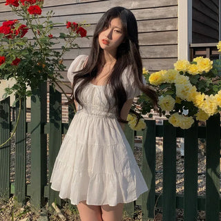 Flower Punching Puff Mini Dress