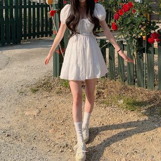 Flower Punching Puff Mini Dress