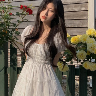 Flower Punching Puff Mini Dress