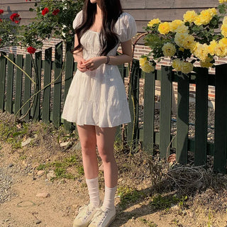 Flower Punching Puff Mini Dress