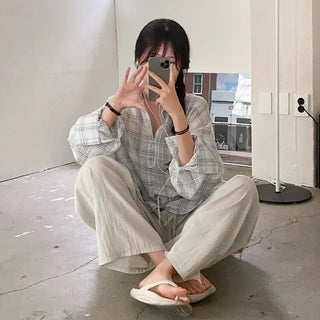 Summer long-sleeved sheer balloon oversized long knit