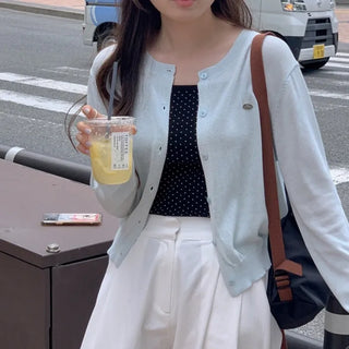 V-neck loose-fitting knit linen cardigan