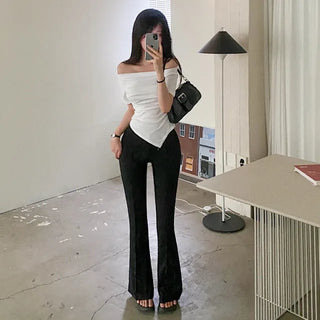 Short-sleeved off-shoulder cropped asymmetrical T-shirt