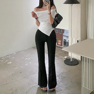 Short-sleeved off-shoulder cropped asymmetrical T-shirt