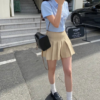 Cropped Elastic Slim Cotton Short-Sleeve Shirt