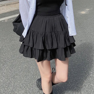 Mini elastic A-line chiffon white skort