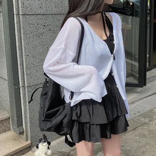 Autumn Skirt-Pants Mini Elastic Waist A-Line Chiffon White Skirt