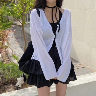 Autumn Skirt-Pants Mini Elastic Waist A-Line Chiffon White Skirt