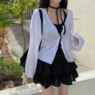Autumn Skirt-Pants Mini Elastic Waist A-Line Chiffon White Skirt