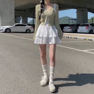 V-neck sheer knit cropped cardigan