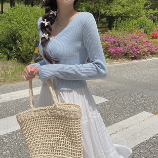 V-neck sheer knit cropped cardigan