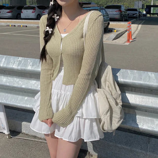 V-neck sheer knit cropped cardigan