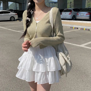 V-neck sheer knit cropped cardigan