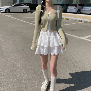V-neck sheer knit cropped cardigan