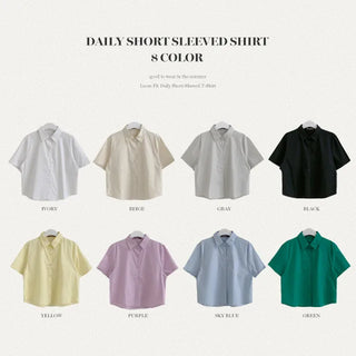 Cropped white loose-fit short-sleeve shirt