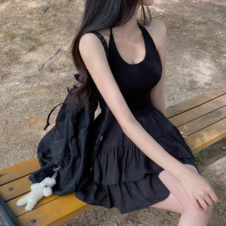 Cropped halter neck ribbon tie sleeveless top