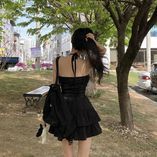 Cropped halter neck ribbon tie sleeveless top