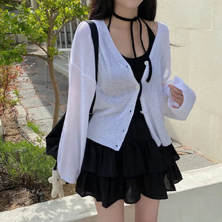 Cropped halter neck ribbon tie sleeveless top