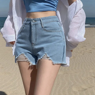 Cut-out denim pocket shorts
