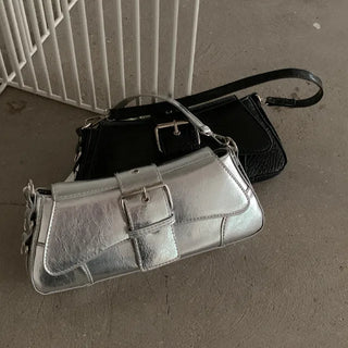 2-Way Silver Mini Leather Cross Shoulder Bag