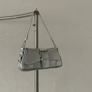 2-Way Silver Mini Leather Cross Shoulder Bag