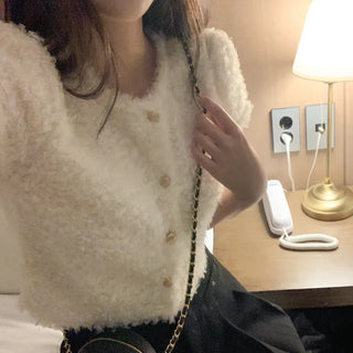 Boa fur cropped blouse